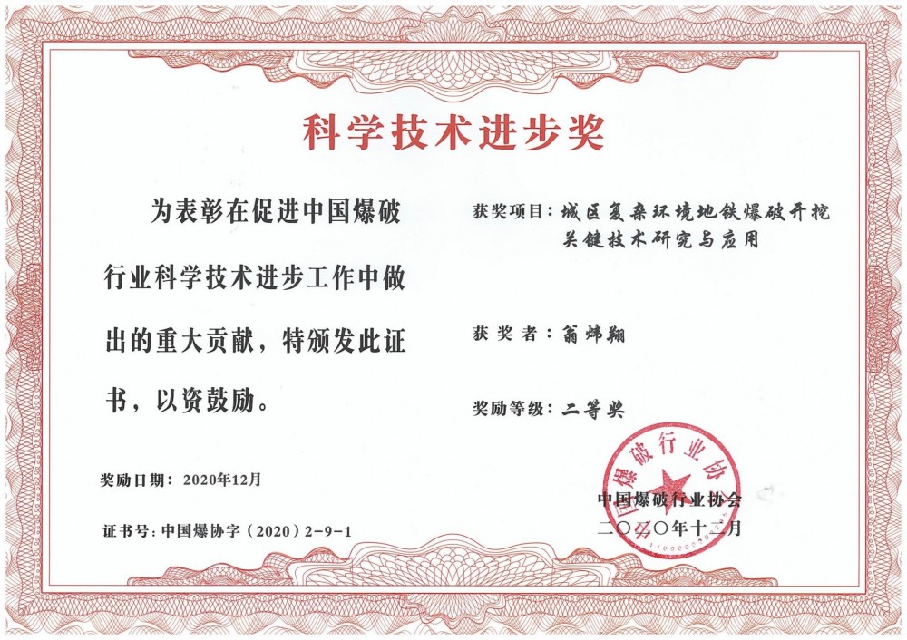 中國爆破行業(yè)科學(xué)技術(shù)進(jìn)步獎